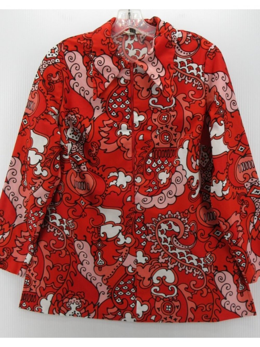 VINTAGE Top Large Stockton Blouse 70s Mod Psychedelic Paisley Zip Up *